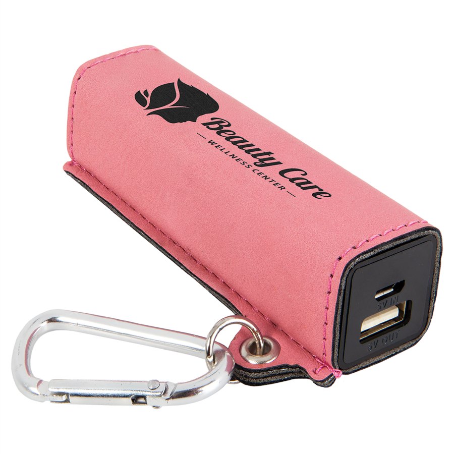 Engraved Leatherette 2200 mAh Power Bank - Pink / USB