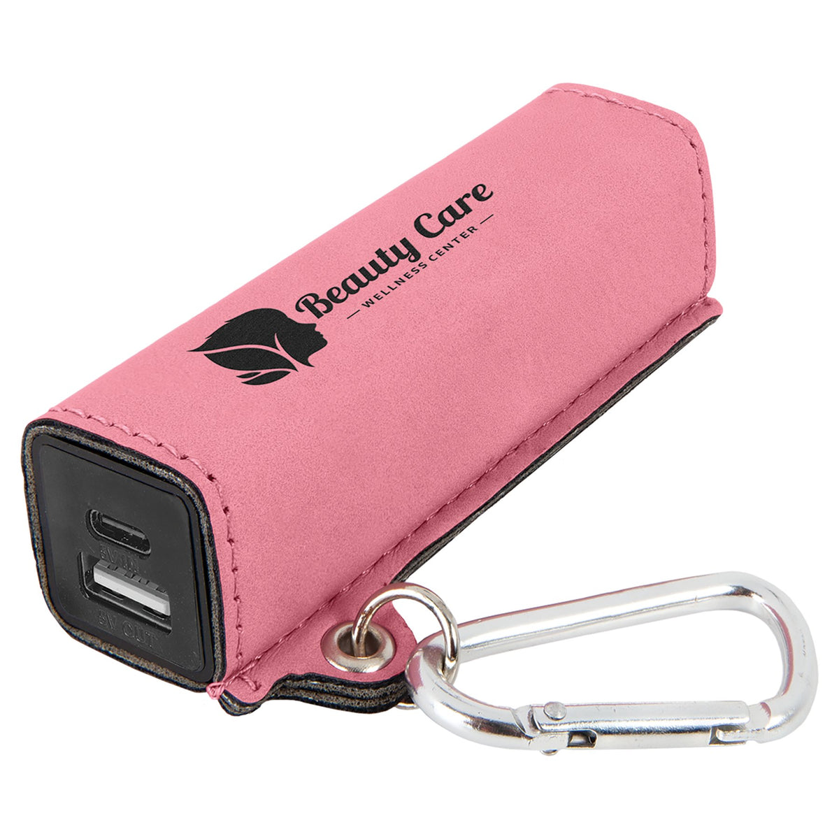 Engraved Leatherette 2200 mAh Power Bank - Pink / USB-C