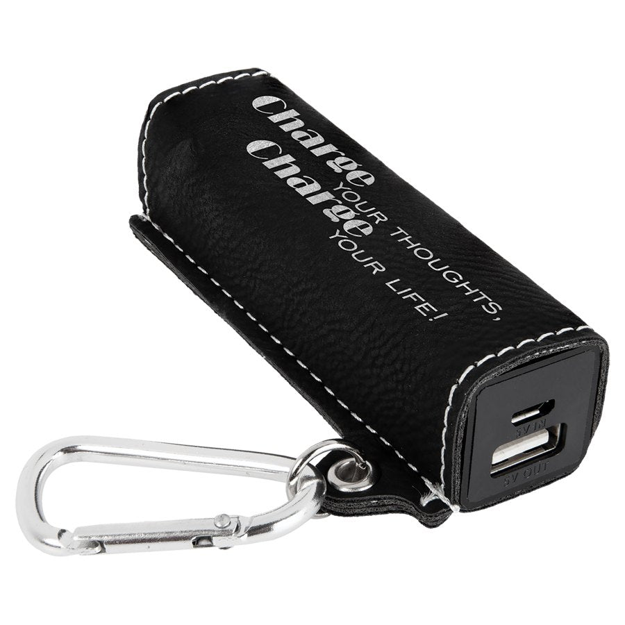 Engraved Leatherette 2200 mAh Power Bank - Black/Silver / USB