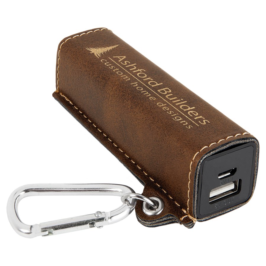 Engraved Leatherette 2200 mAh Power Bank - Rustic/Gold / USB