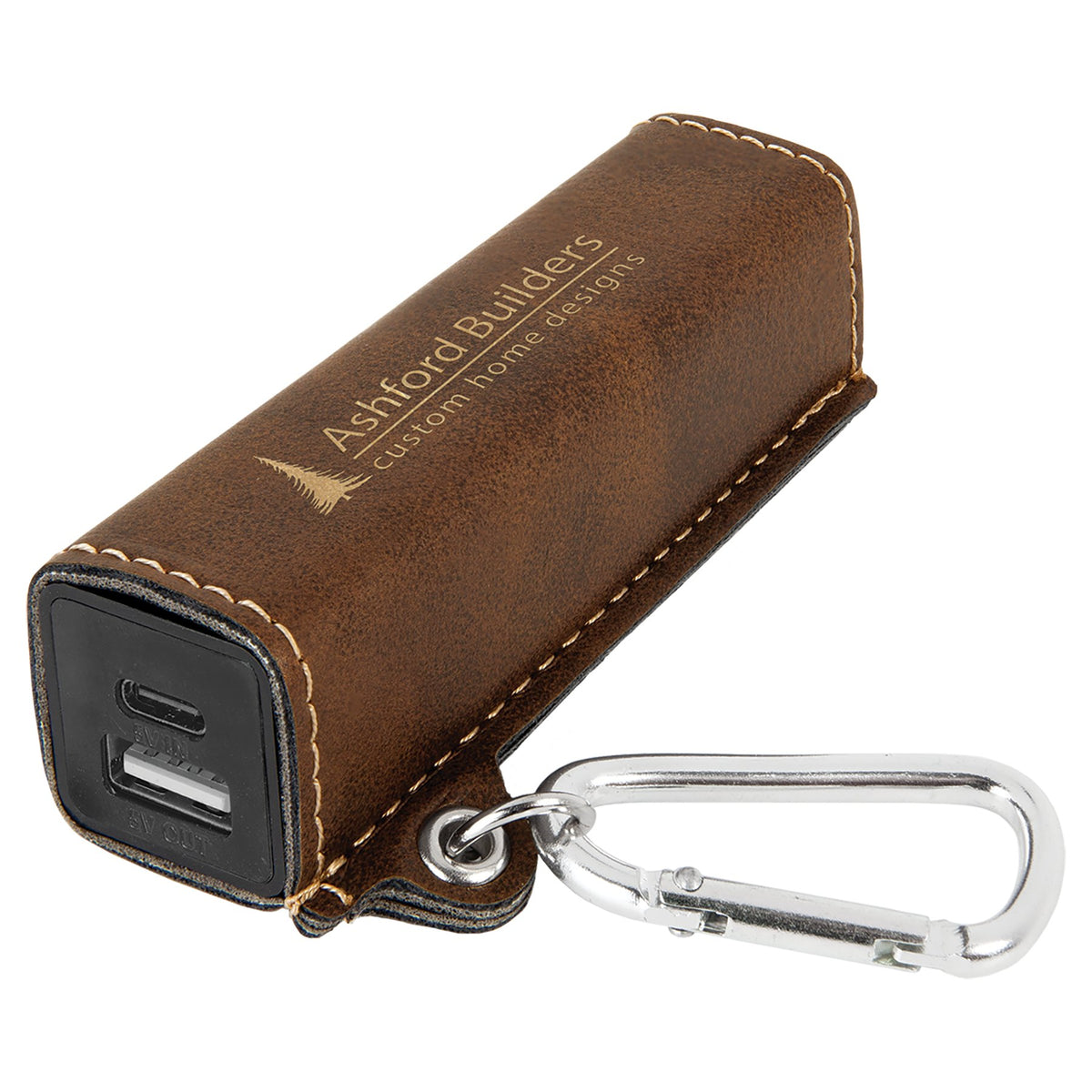 Engraved Leatherette 2200 mAh Power Bank - Rustic/Gold / USB-C