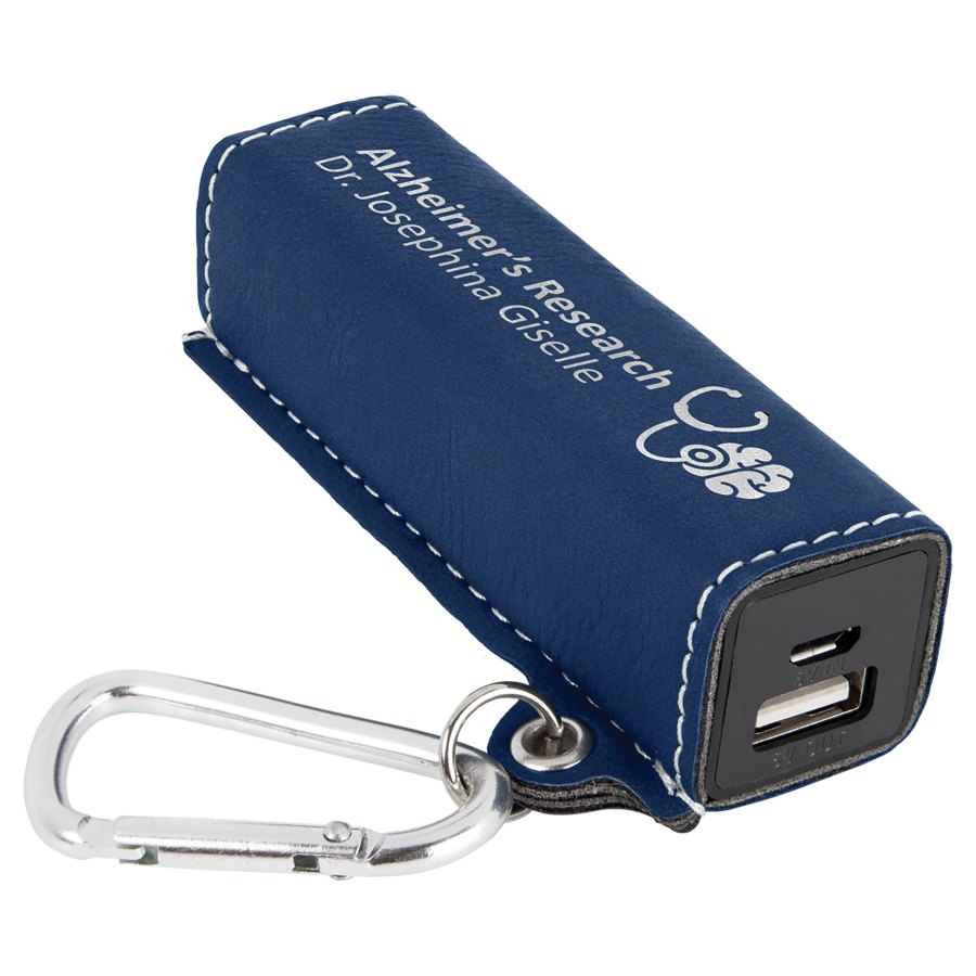 Engraved Leatherette 2200 mAh Power Bank - Blue/Silver / USB