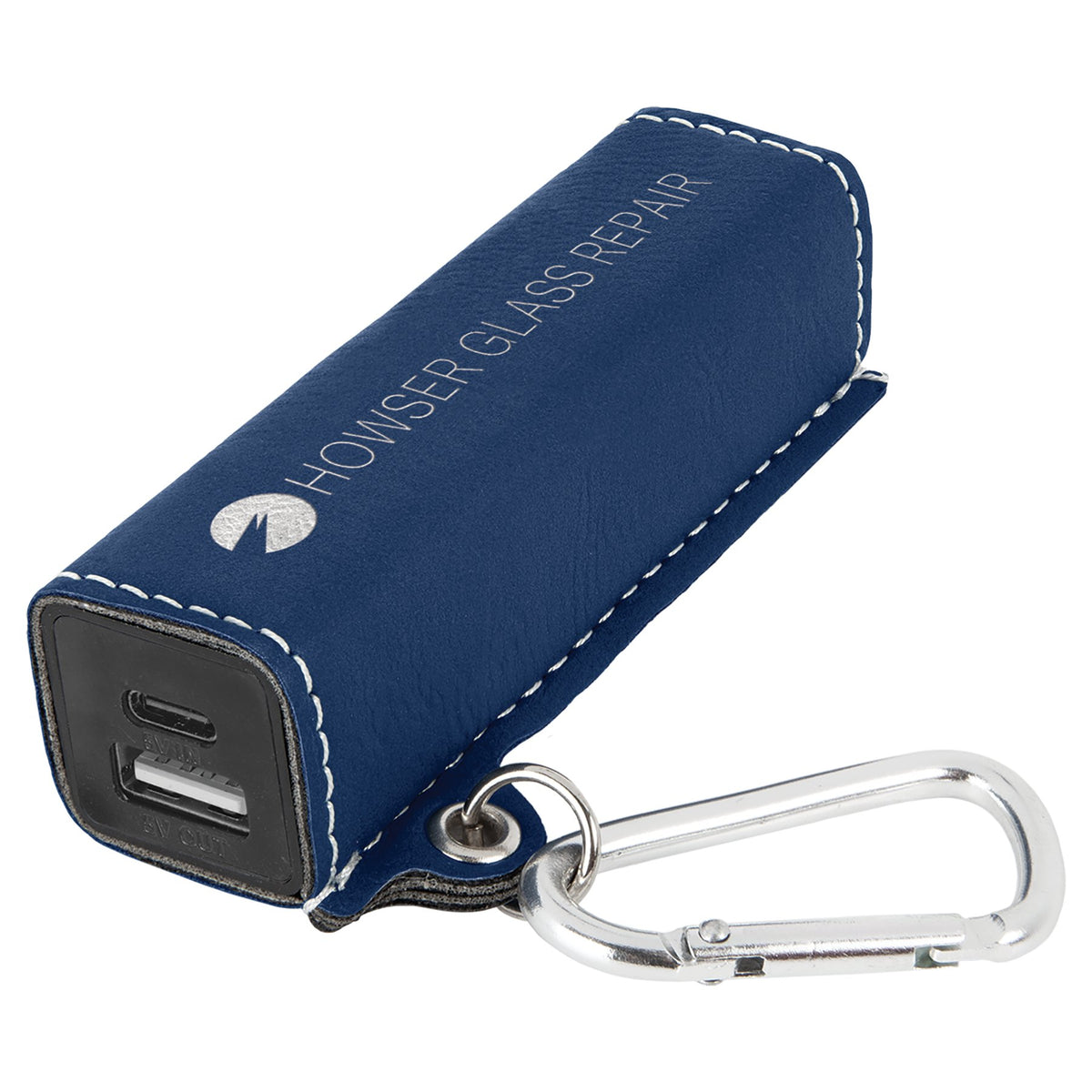 Engraved Leatherette 2200 mAh Power Bank - Blue/Silver / USB-C