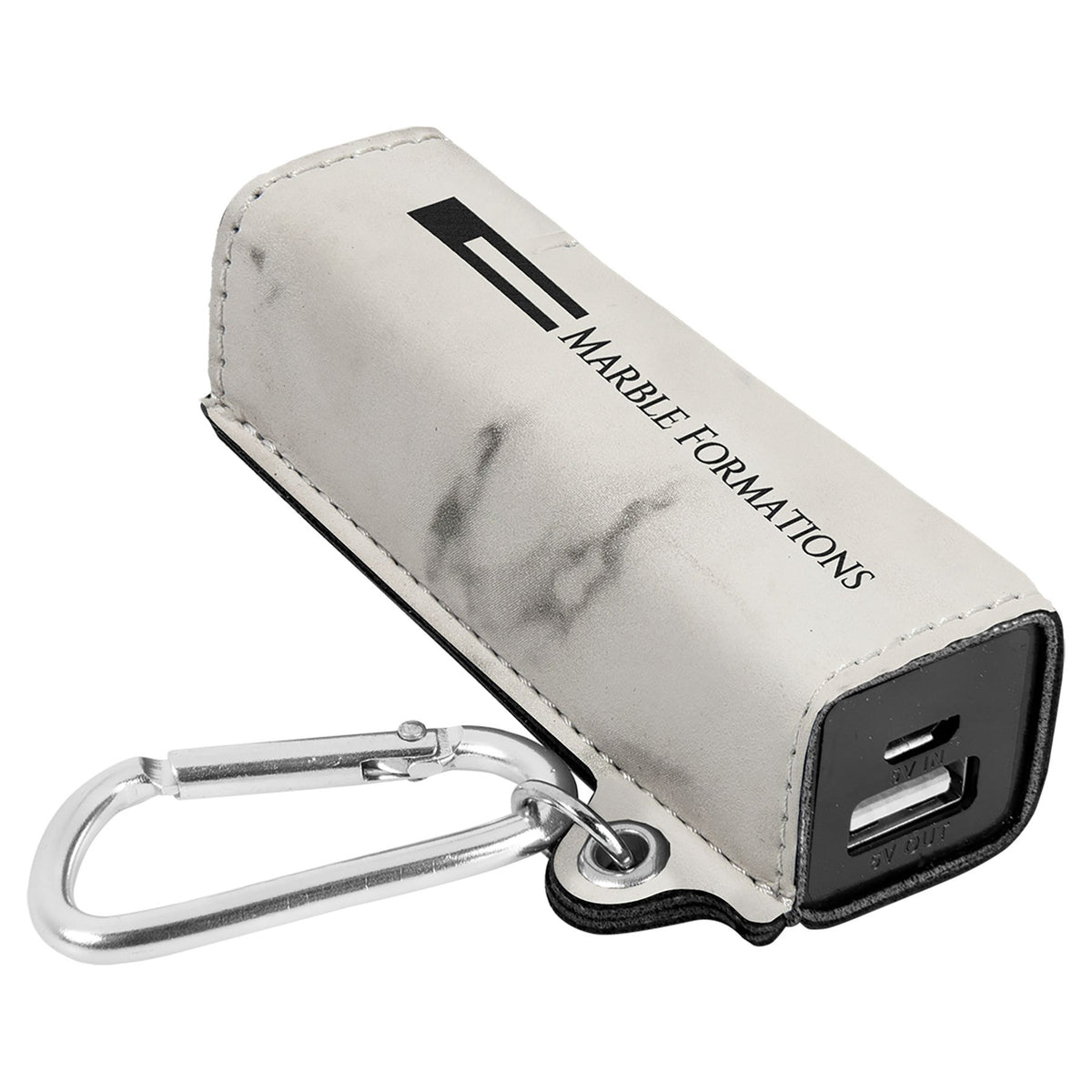 Engraved Leatherette 2200 mAh Power Bank - White Marble / USB