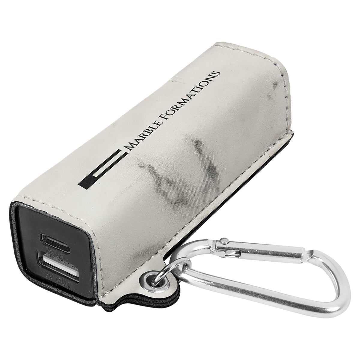 Engraved Leatherette 2200 mAh Power Bank - White Marble / USB-C