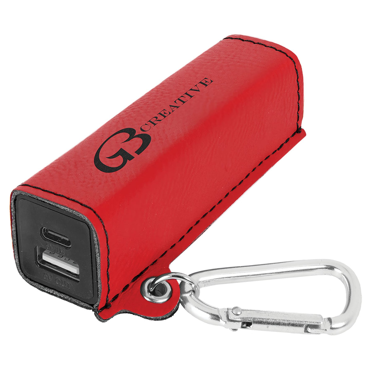 Engraved Leatherette 2200 mAh Power Bank - Red / USB-C