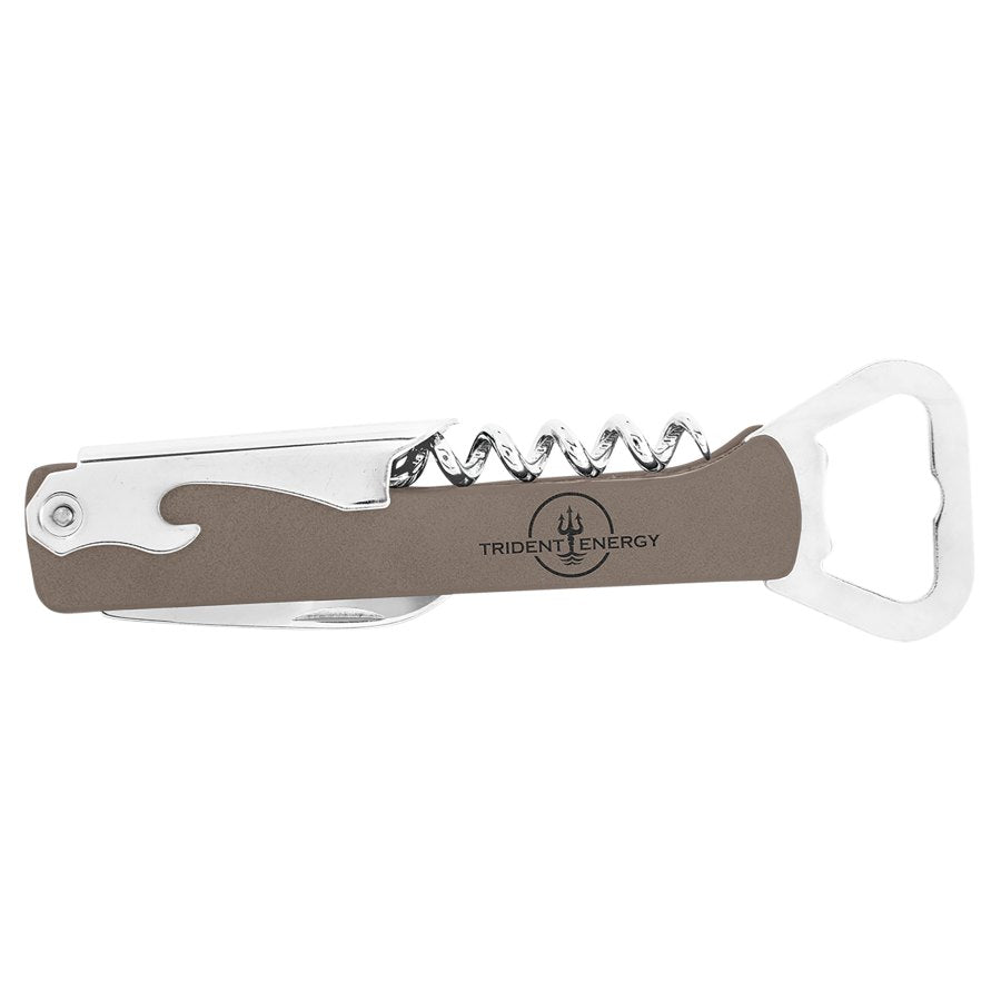 Engraved Leatherette Wine Bottle Opener - Gray
