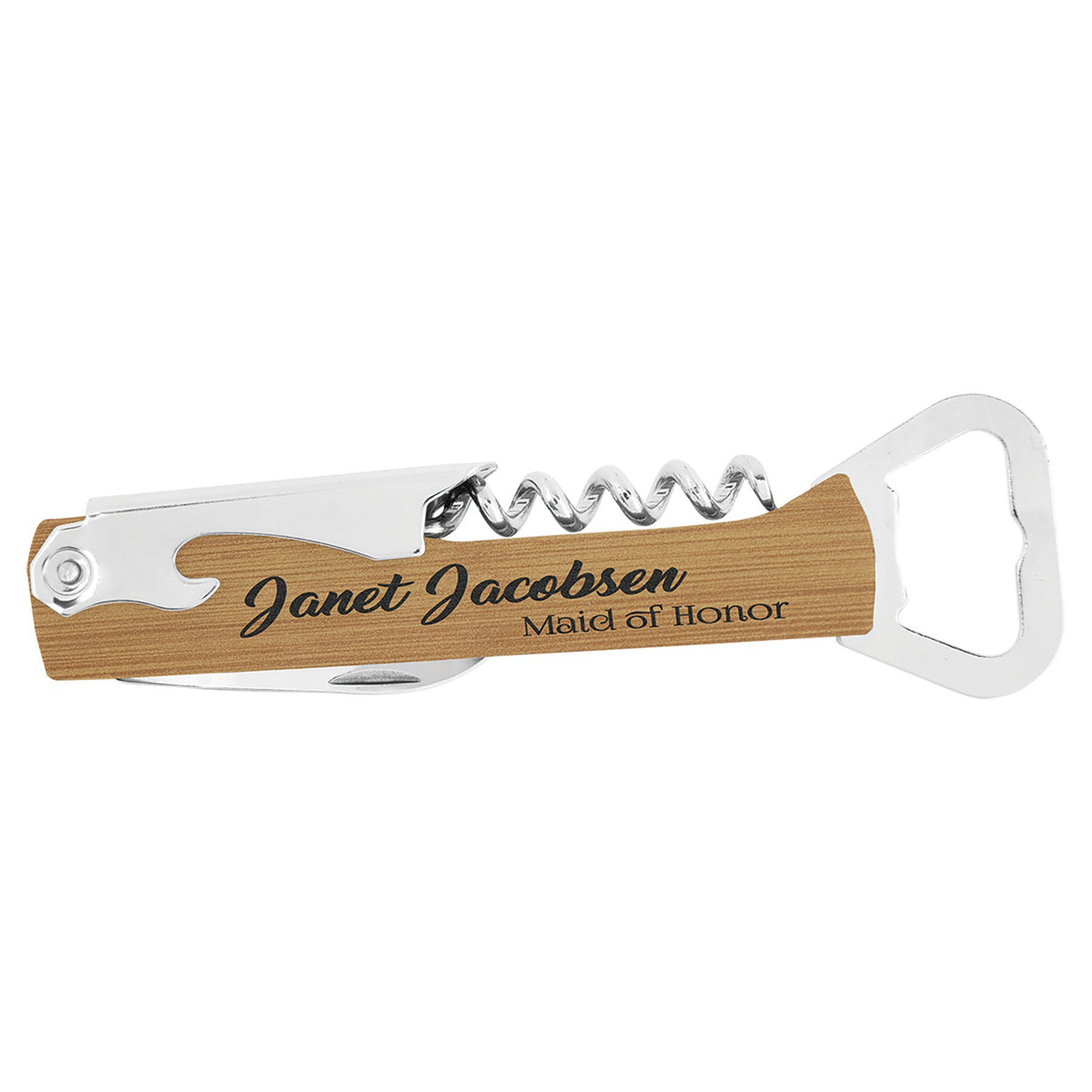 Engraved Leatherette Wine Bottle Opener - Bamboo