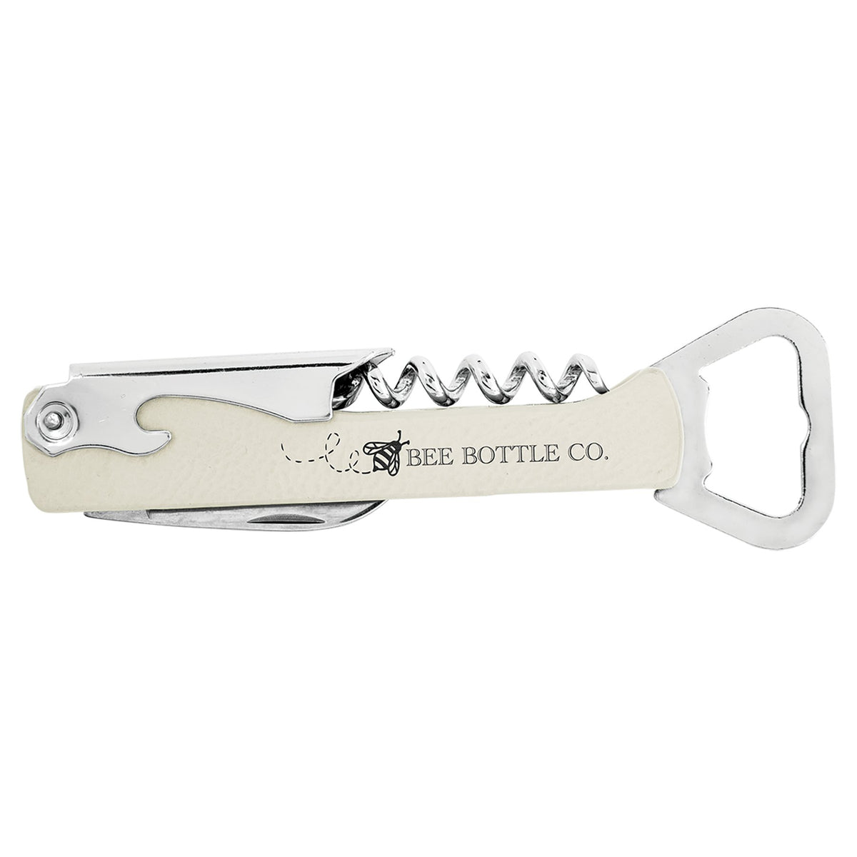 Engraved Leatherette Wine Bottle Opener - White