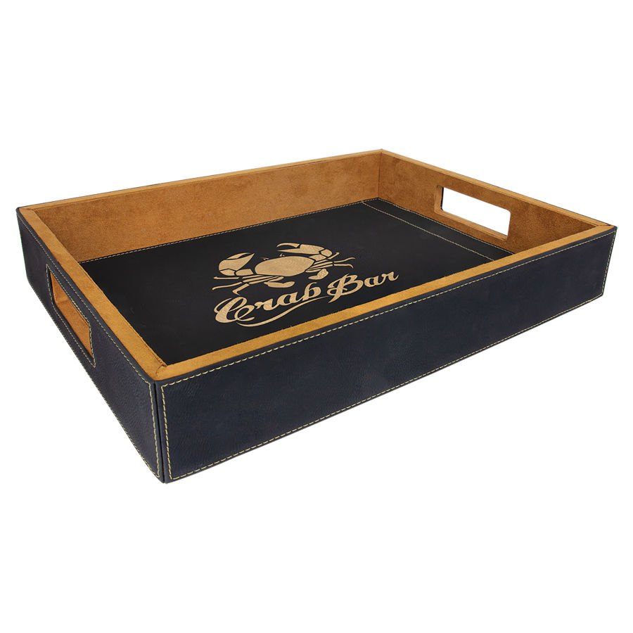 Engraved Leatherette Serving Tray - Black/Gold