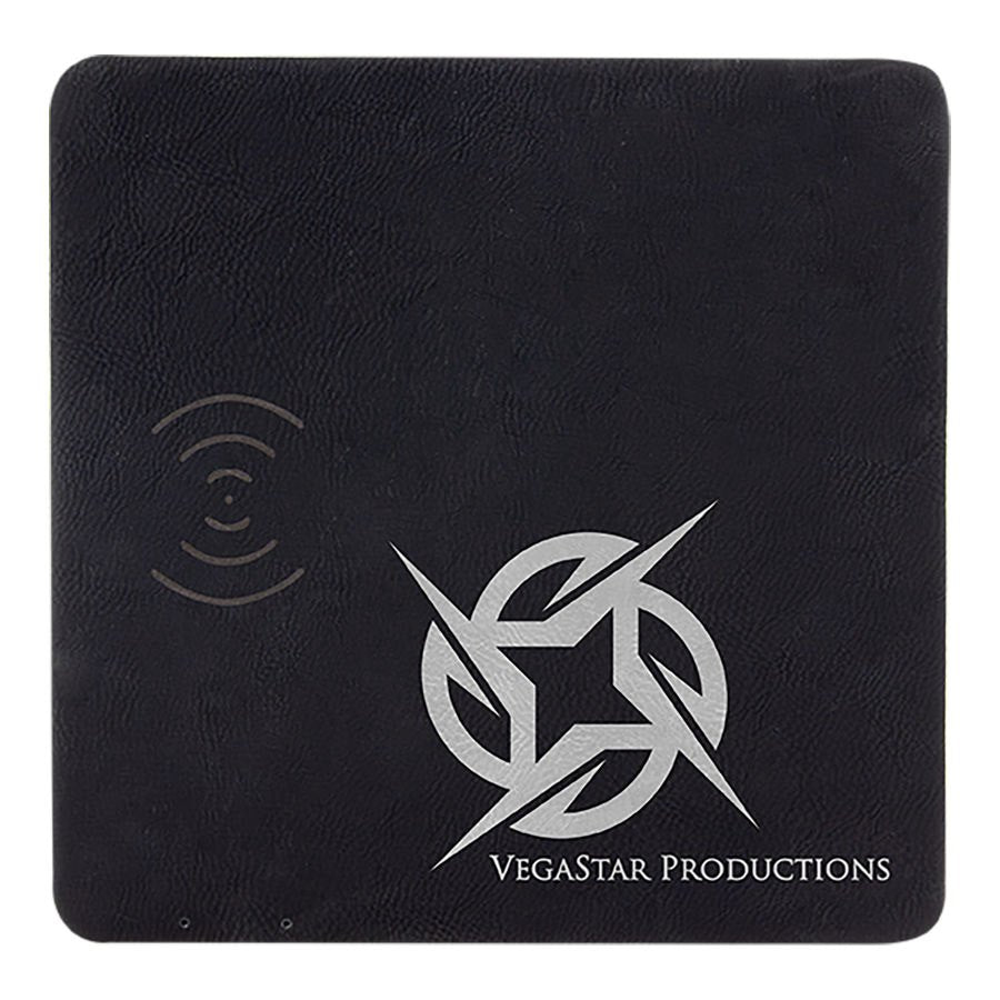 Engraved Leatherette Phone Charging Mat - Black/Silver
