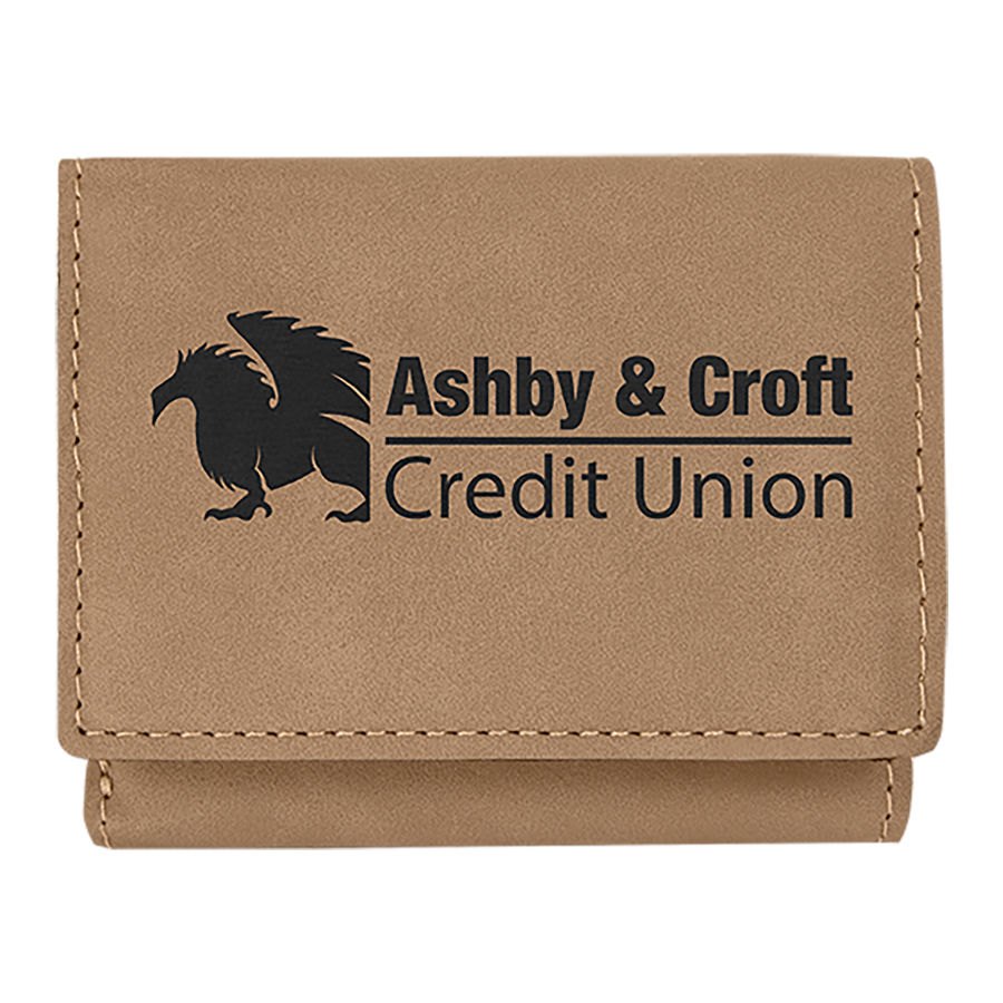 Engraved Leatherette Trifold Wallet - Light Brown