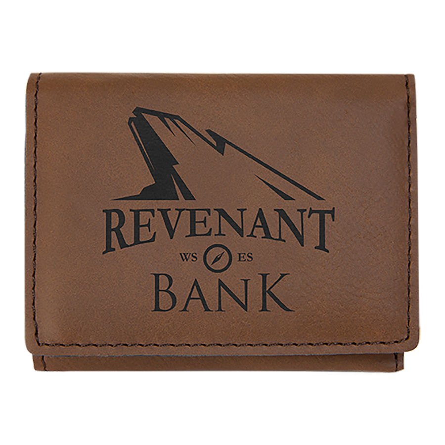 Engraved Leatherette Trifold Wallet - Dark Brown