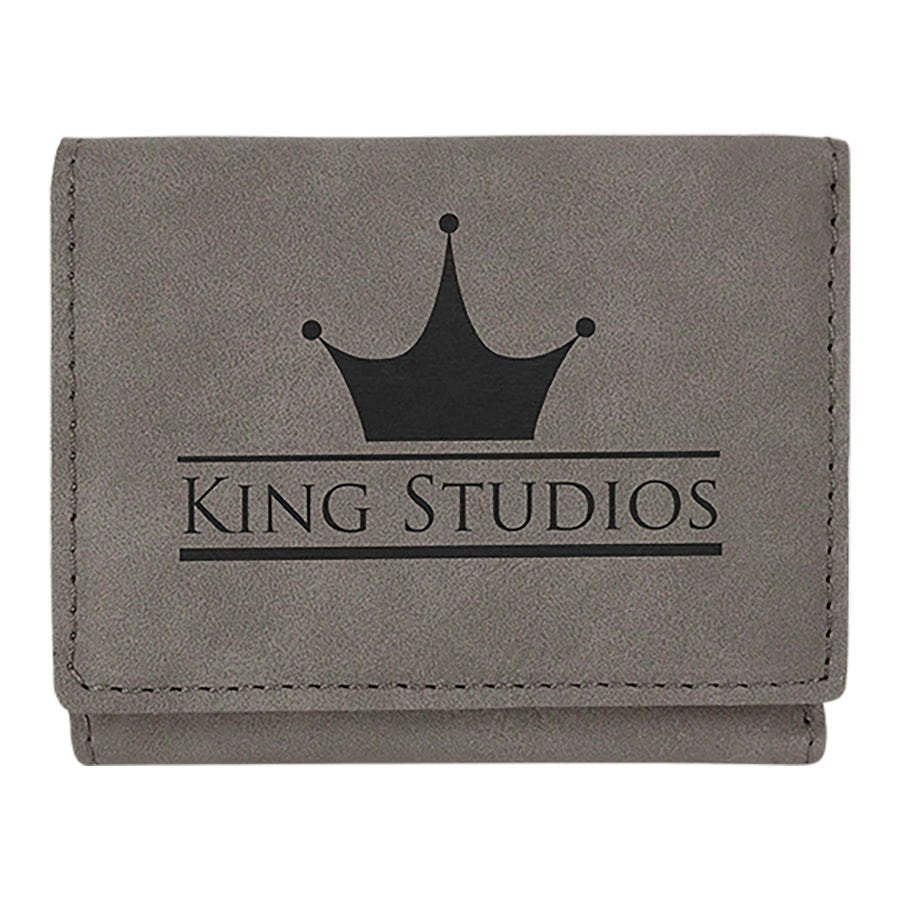 Engraved Leatherette Trifold Wallet - Gray