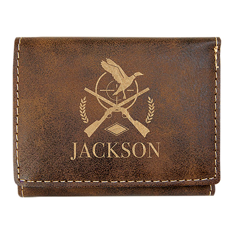 Engraved Leatherette Trifold Wallet - Rustic/Gold