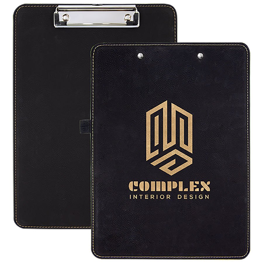 Engraved Leatherette Clipboard - Black/Gold