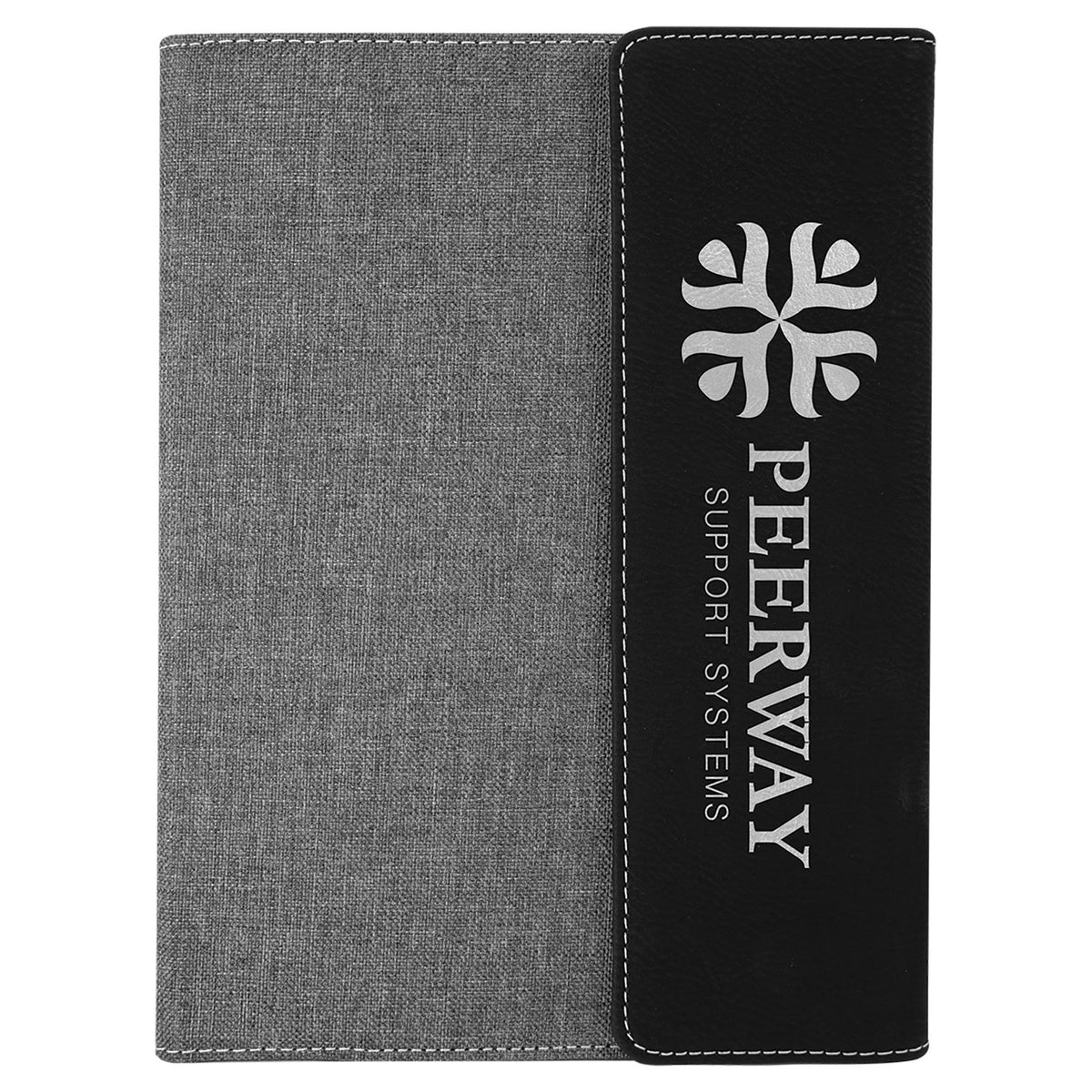 Engraved Leatherette and Canvas Portfolio with Notepad - Black/Silver (Gray Canvas) / 7 x 9 in