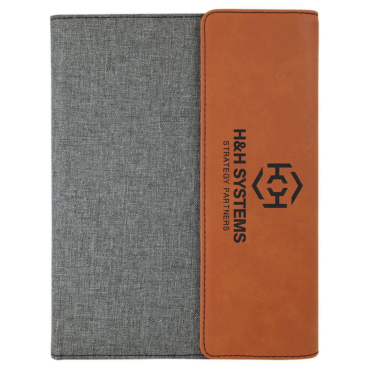 Engraved Leatherette and Canvas Portfolio with Notepad - Rawhide (Gray Canvas) / 7 x 9 in