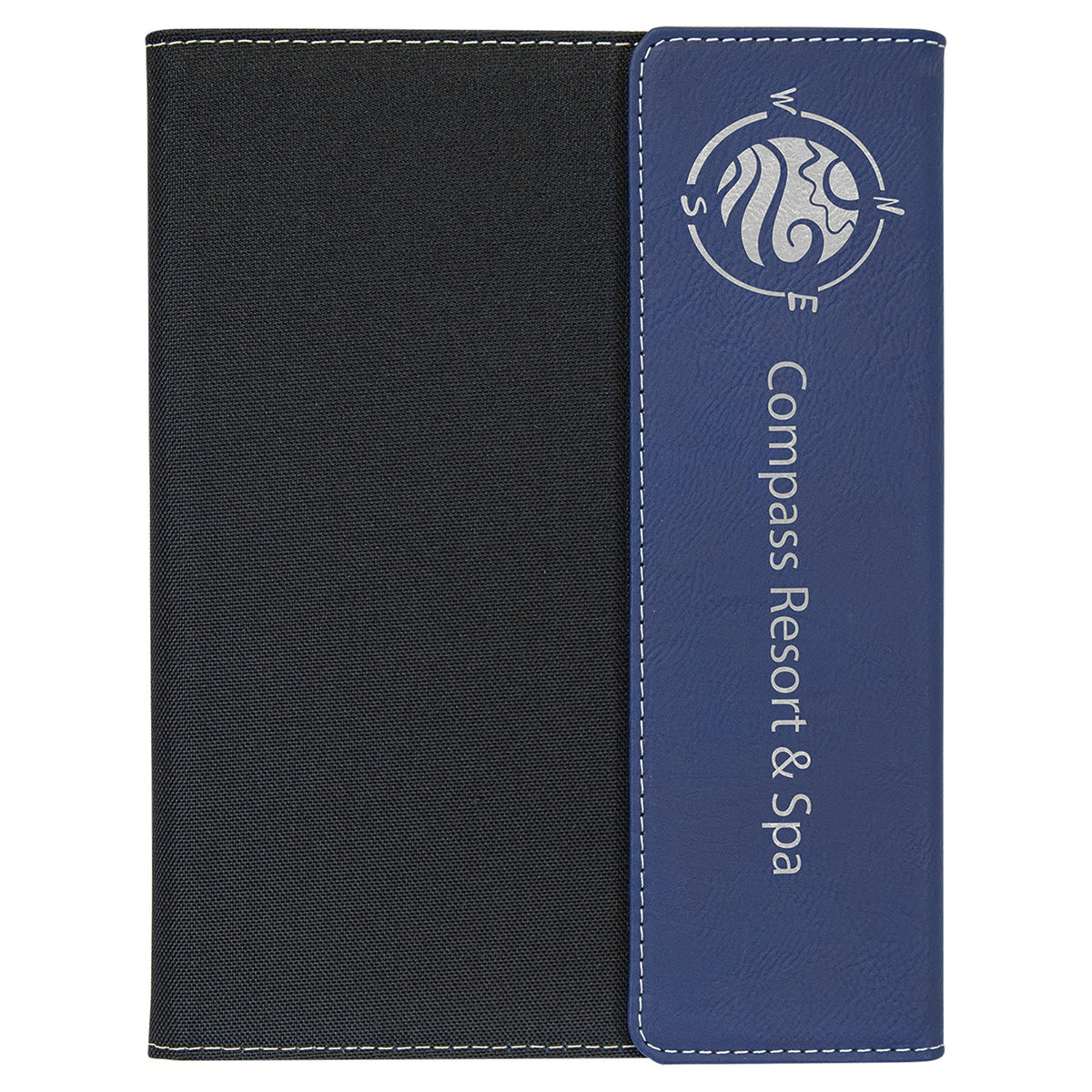 Engraved Leatherette and Canvas Portfolio with Notepad - Blue/Silver (Black Canvas) / 7 x 9 in