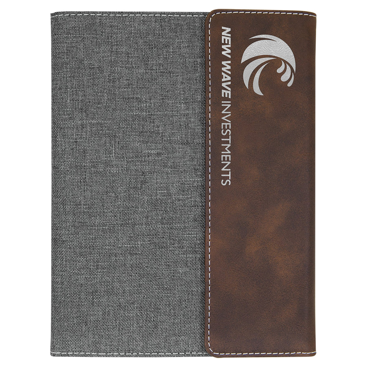 Engraved Leatherette and Canvas Portfolio with Notepad - Rustic/Silver (Gray Canvas) / 7 x 9 in