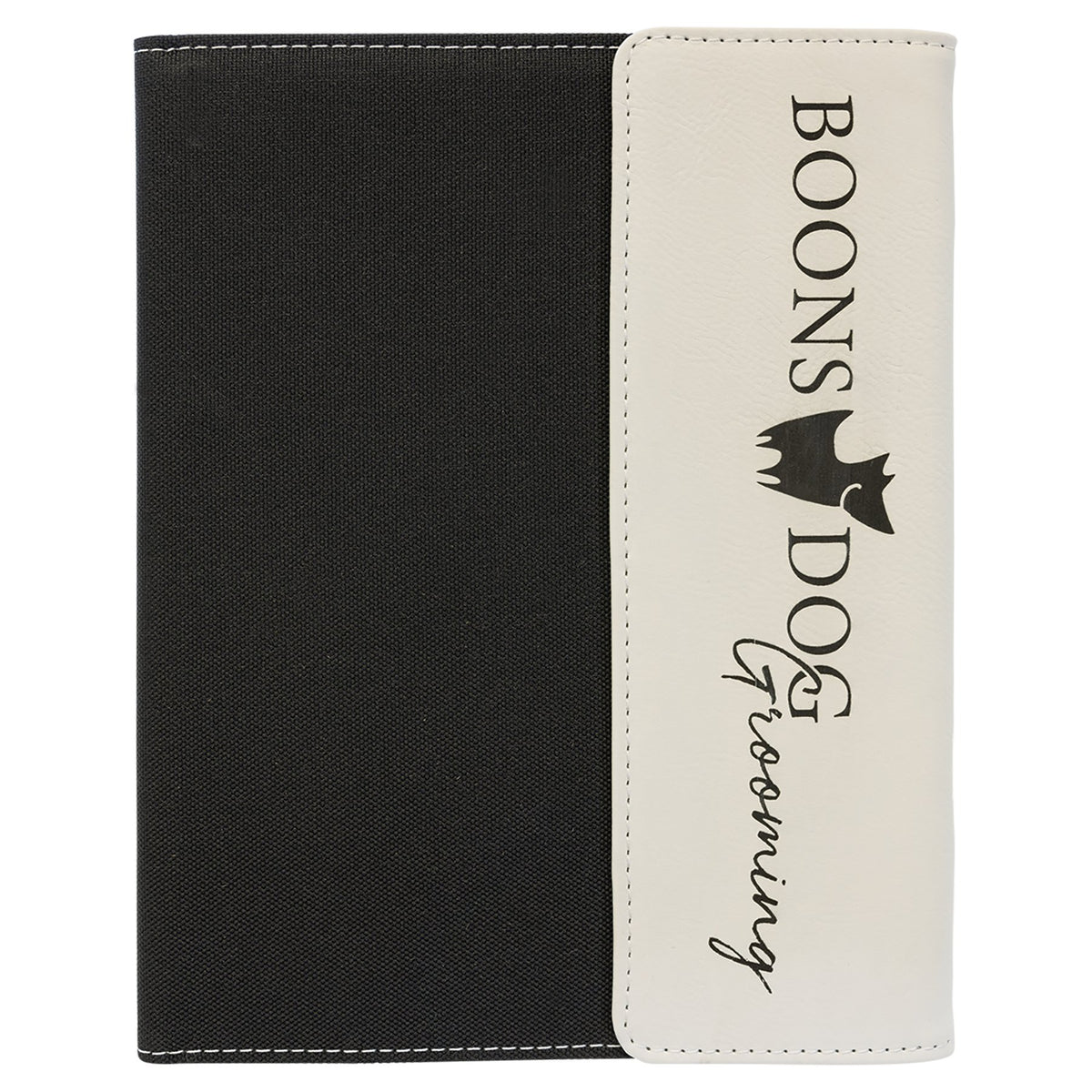 Engraved Leatherette and Canvas Portfolio with Notepad - White (Black Canvas) / 7 x 9 in