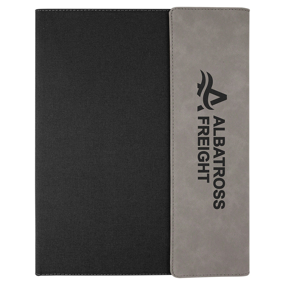 Engraved Leatherette and Canvas Portfolio with Notepad - Gray (Black Canvas) / 9 1/2 x 12 in