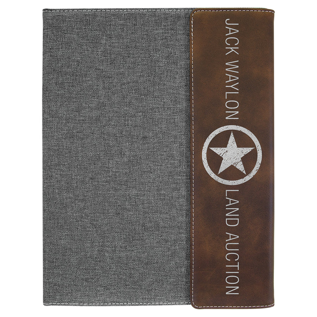 Engraved Leatherette and Canvas Portfolio with Notepad - Rustic/Silver (Gray Canvas) / 9 1/2 x 12 in