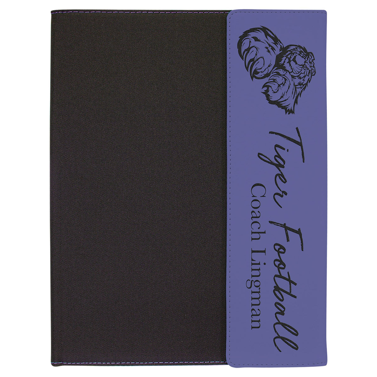 Engraved Leatherette and Canvas Portfolio with Notepad - Purple (Black Canvas) / 9 1/2 x 12 in