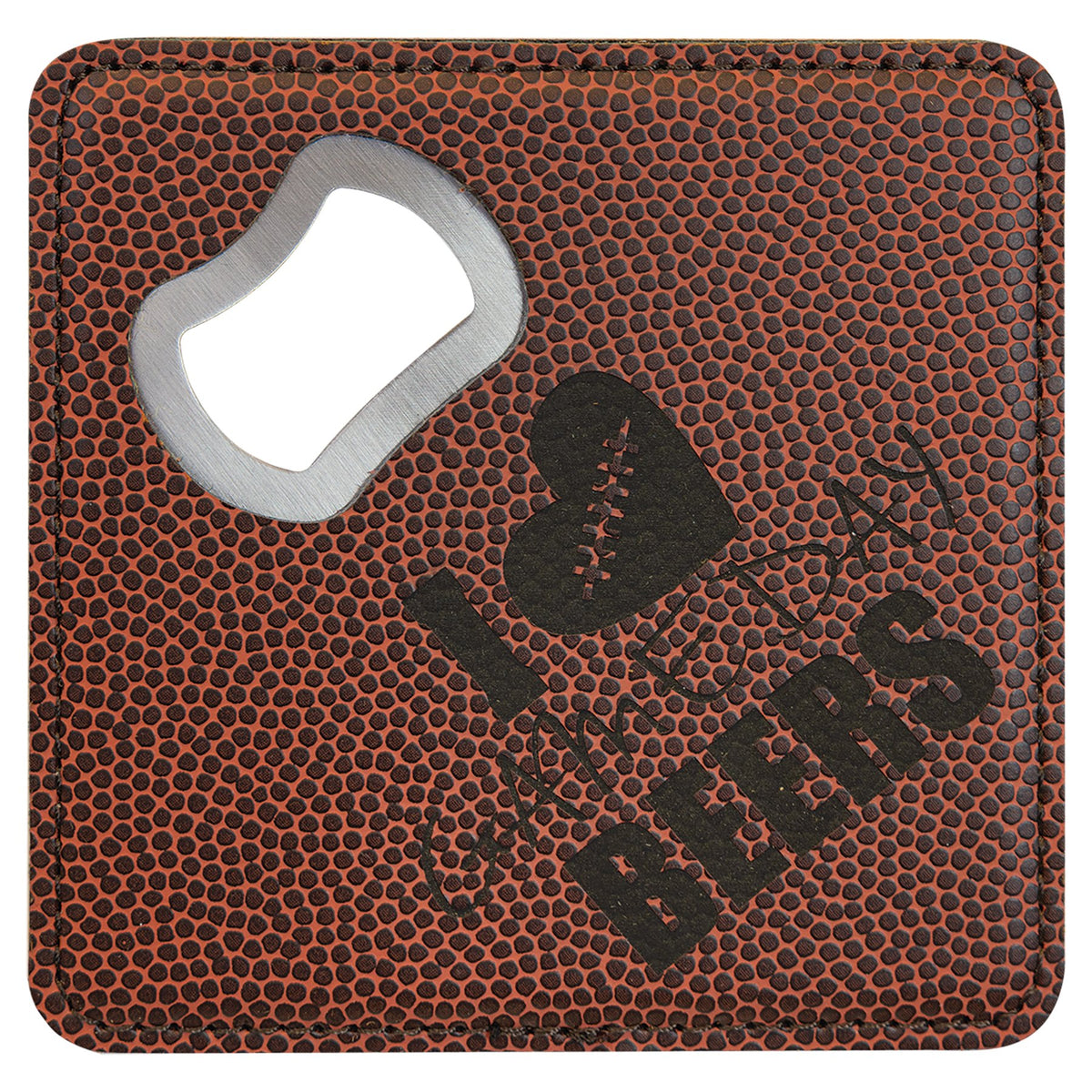 Engraved Football Square Leatherette Bottle Opener Coaster