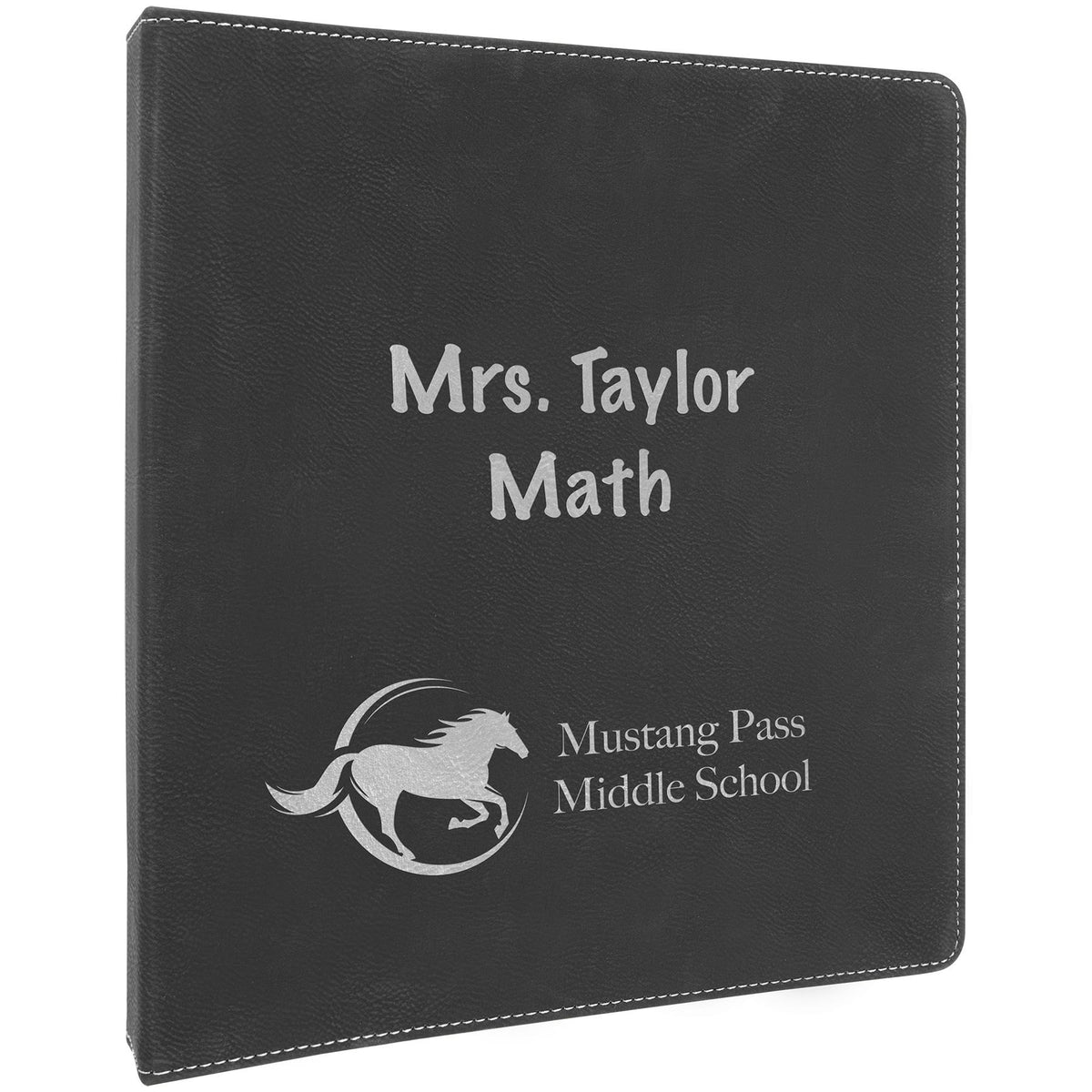 Engraved Leatherette 3-Ring Binder with Slant D-Rings - Black/Silver / 10 1/2 x 11 1/2 in (1 in rings)