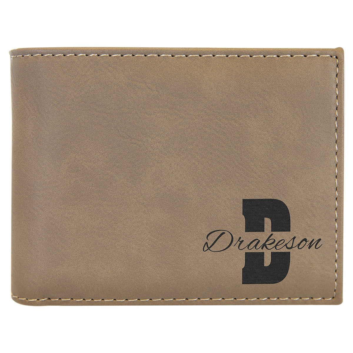 Engraved Leatherette Bifold Wallet with Flip ID Display - Light Brown