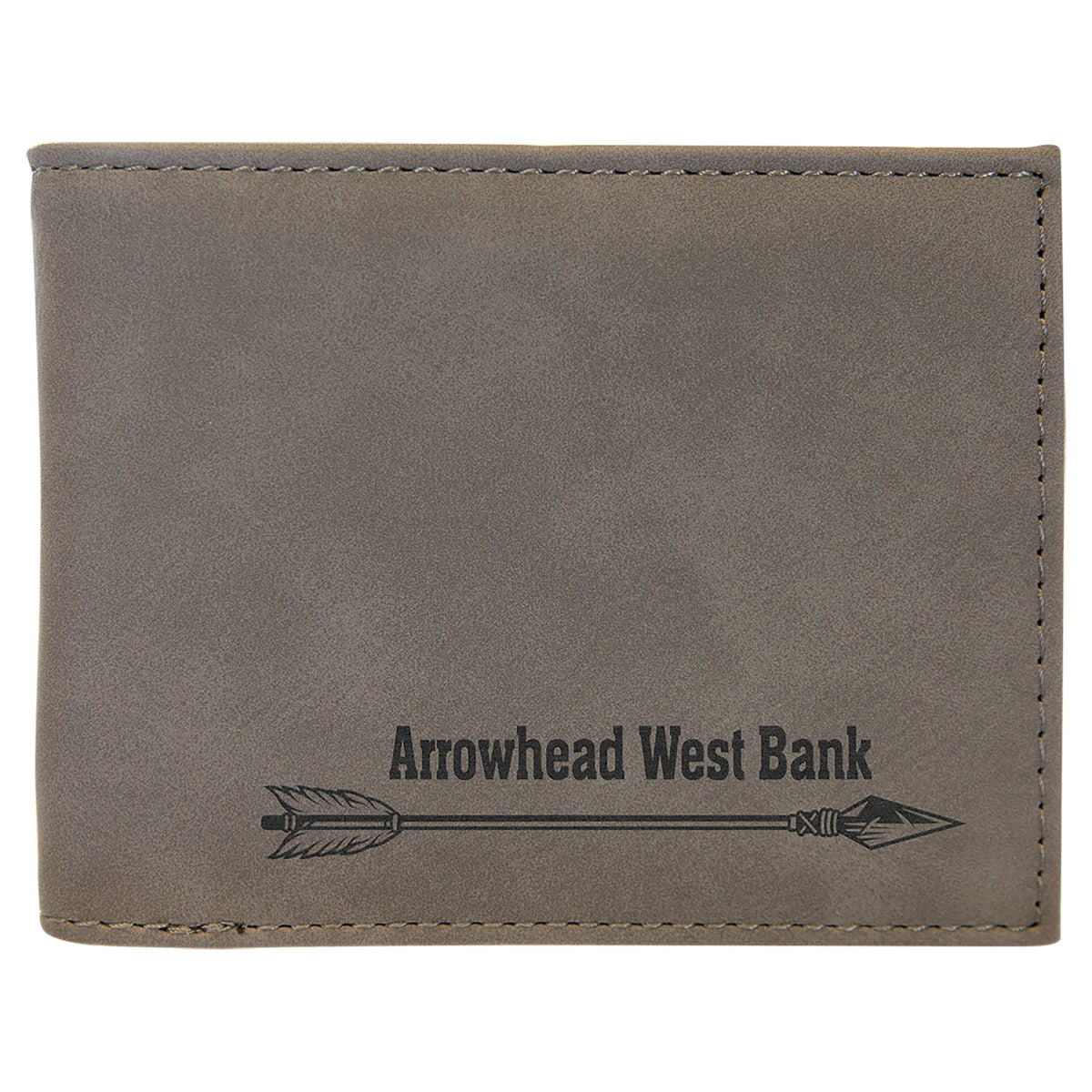 Engraved Leatherette Bifold Wallet with Flip ID Display - Gray