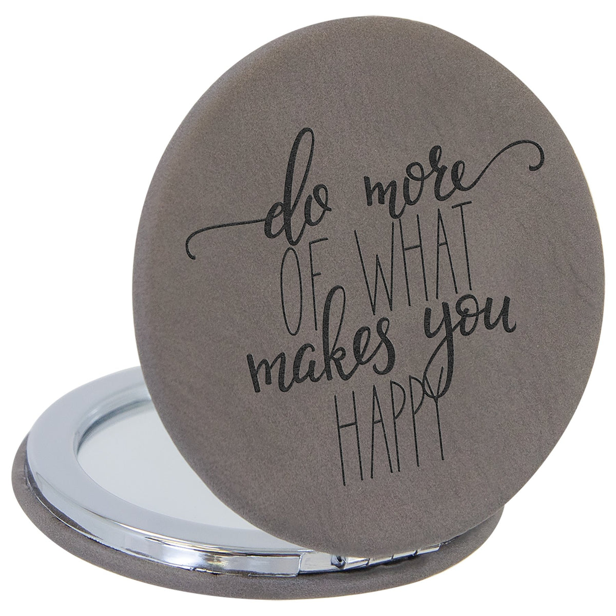 Engraved Leatherette Compact Mirror - Gray