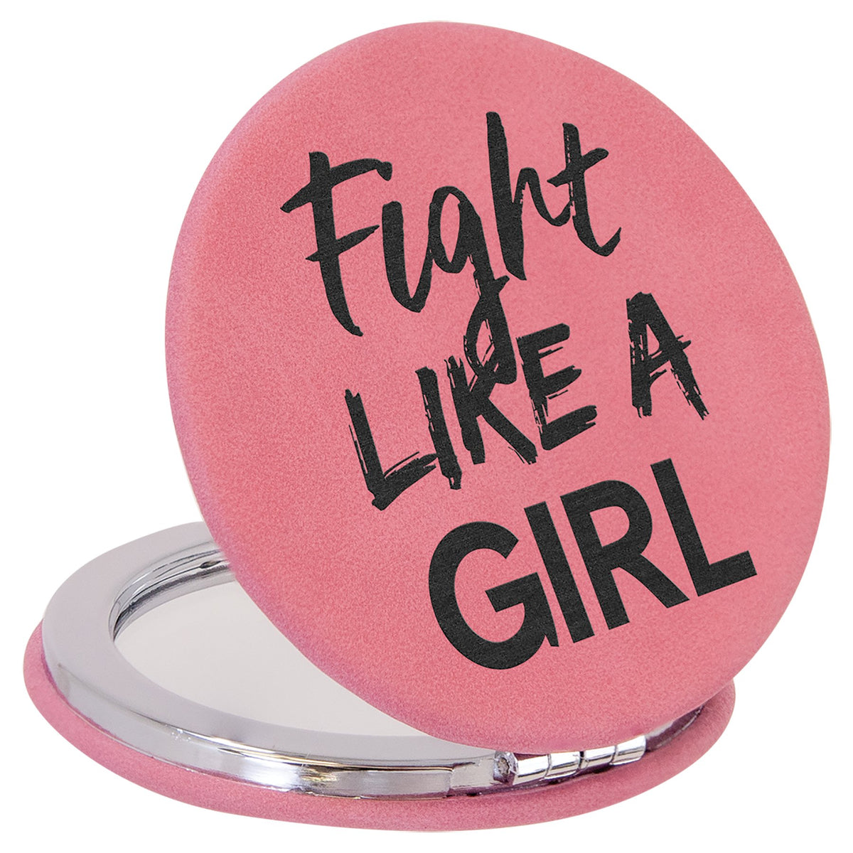 Engraved Leatherette Compact Mirror - Pink