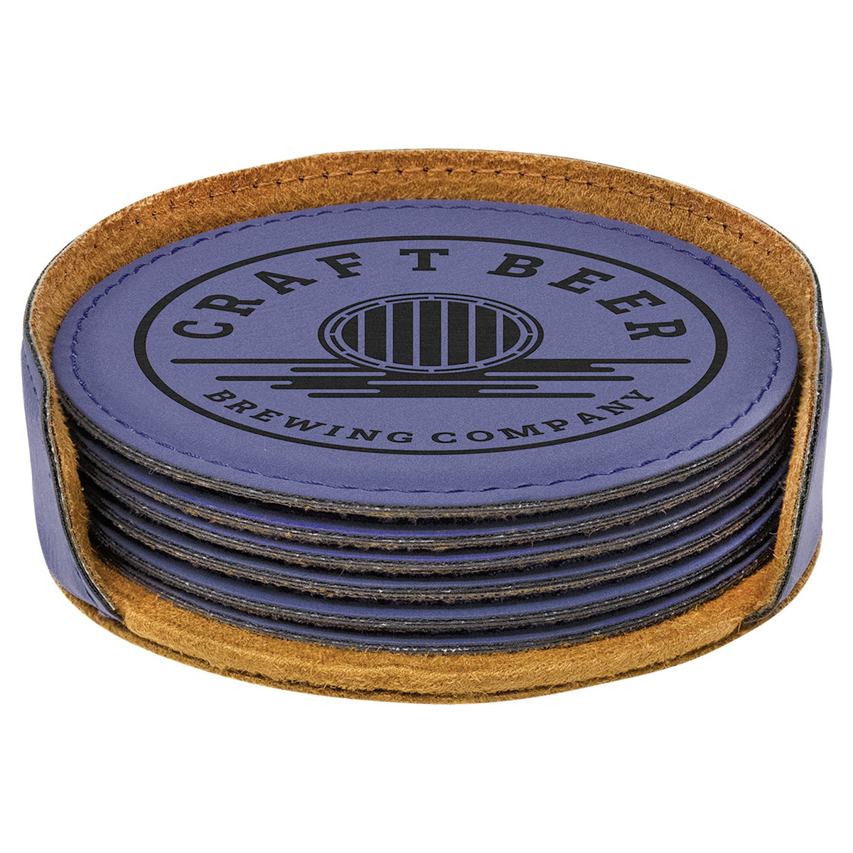 Engraved Round Leatherette 6-Coaster Set - Purple