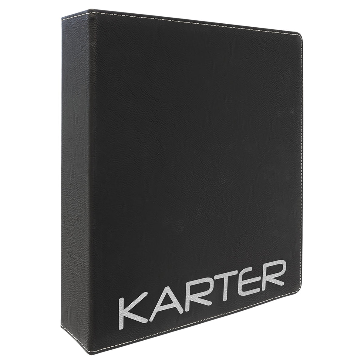 Engraved Leatherette 3-Ring Binder with Slant D-Rings - Black/Silver / 11 x 11 1/2 in (2 in rings)