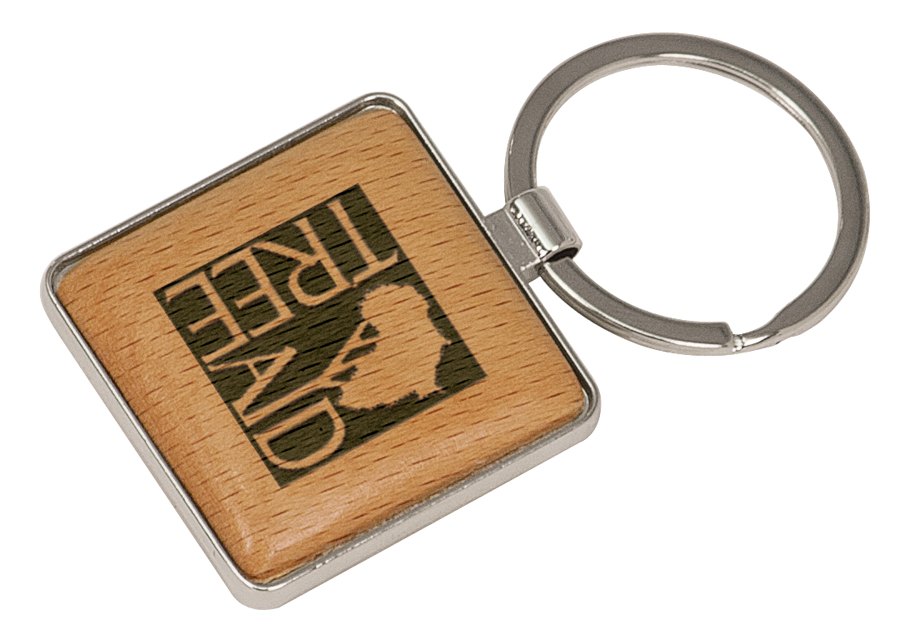 Engraved Silver and Wood Square Keychain