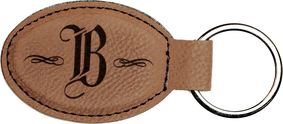Engraved Leatherette Oval Keychain - Dark Brown