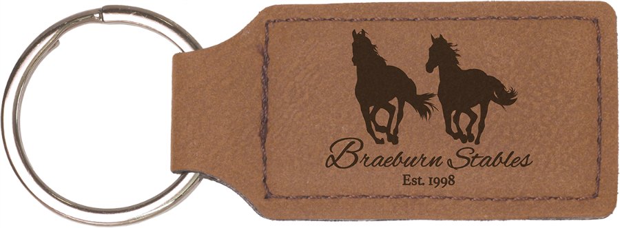 Engraved Leatherette Rectangle Keychain - Dark Brown