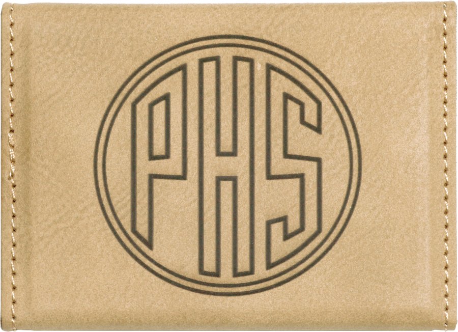 Engraved Leatherette Hard Business Card Holder - Light Brown