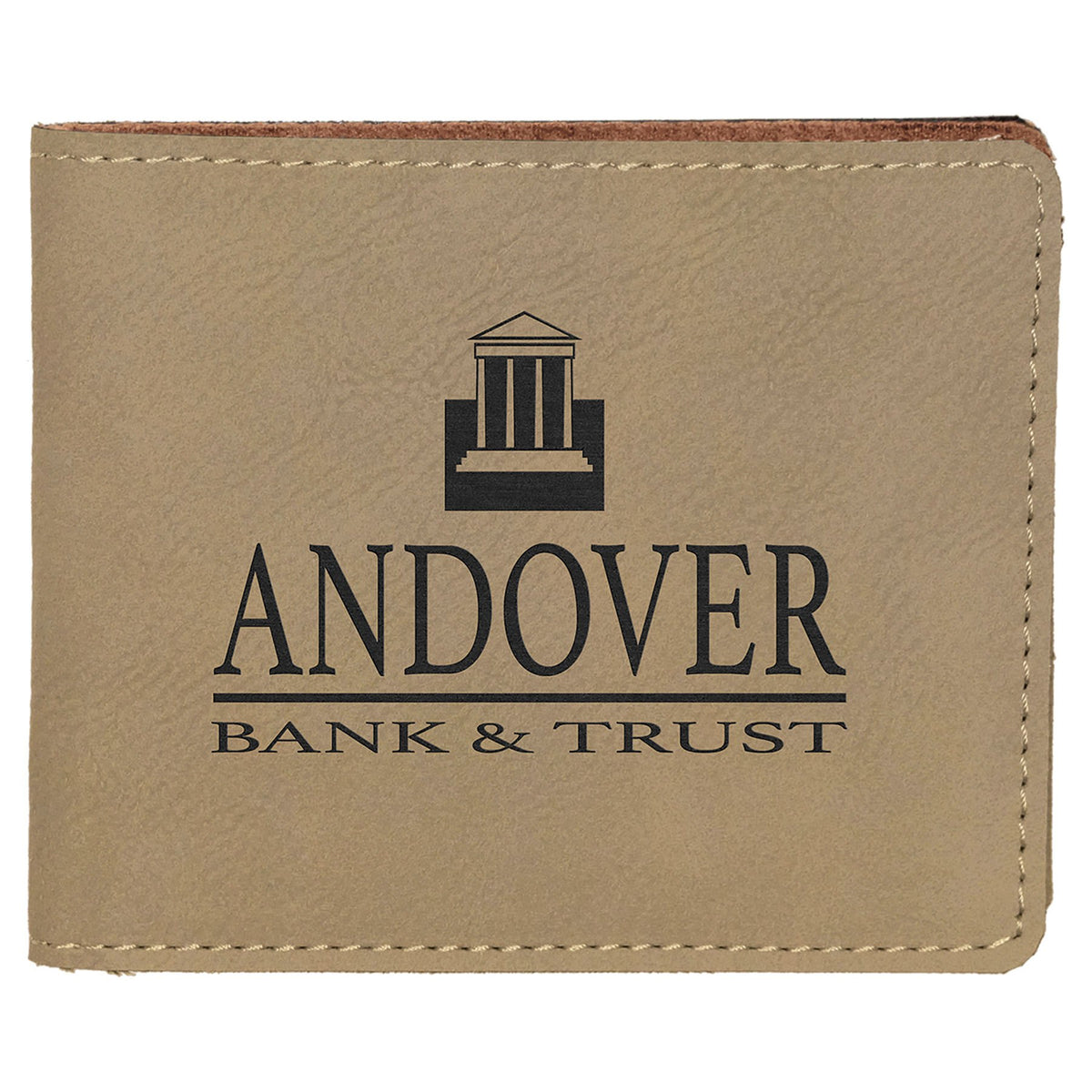 Engraved Leatherette Bifold Wallet - Light Brown