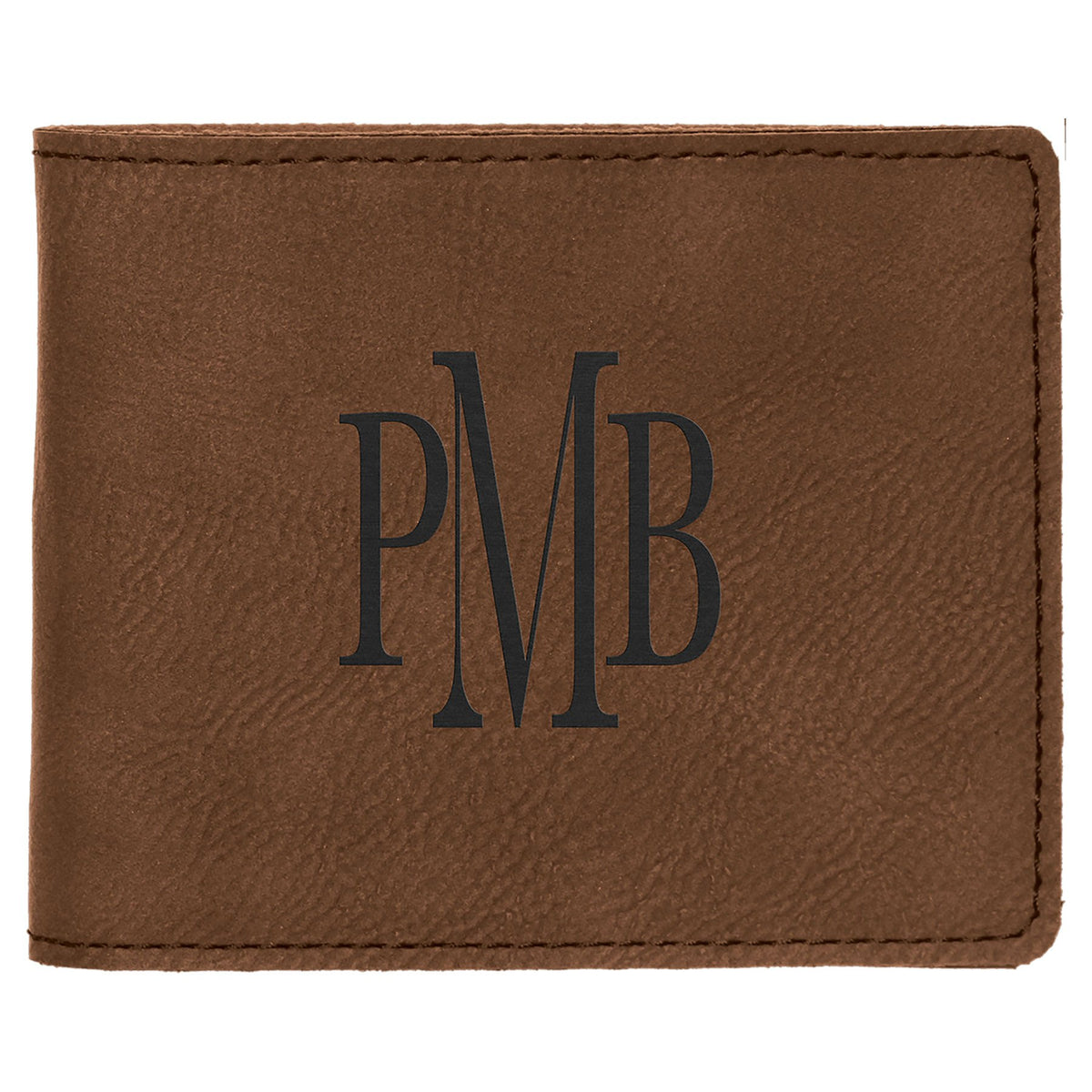 Engraved Leatherette Bifold Wallet - Dark Brown