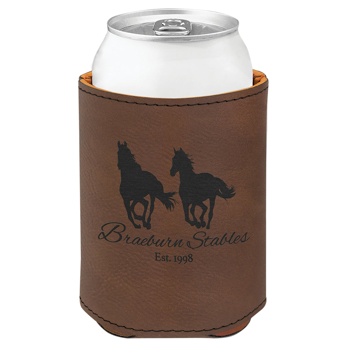 Engraved Leatherette Beverage Holder - Dark Brown