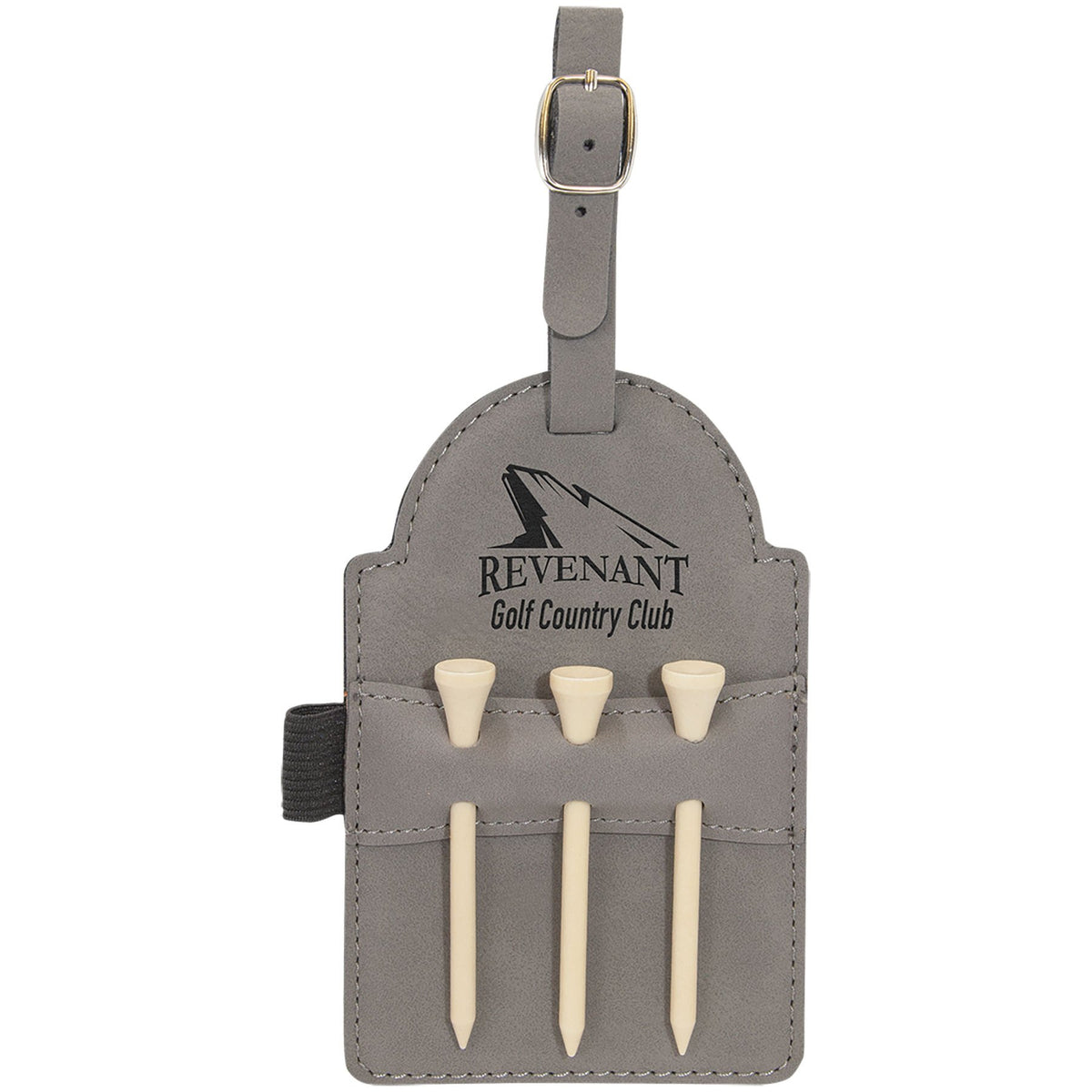 Engraved Leatherette Golf Bag Tag with 3 Wooden Tees - Gray