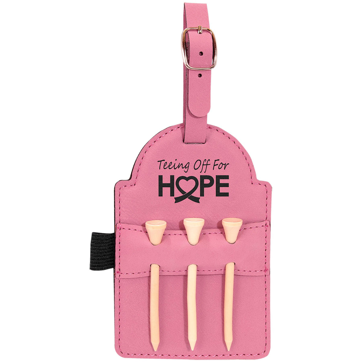 Engraved Leatherette Golf Bag Tag with 3 Wooden Tees - Pink