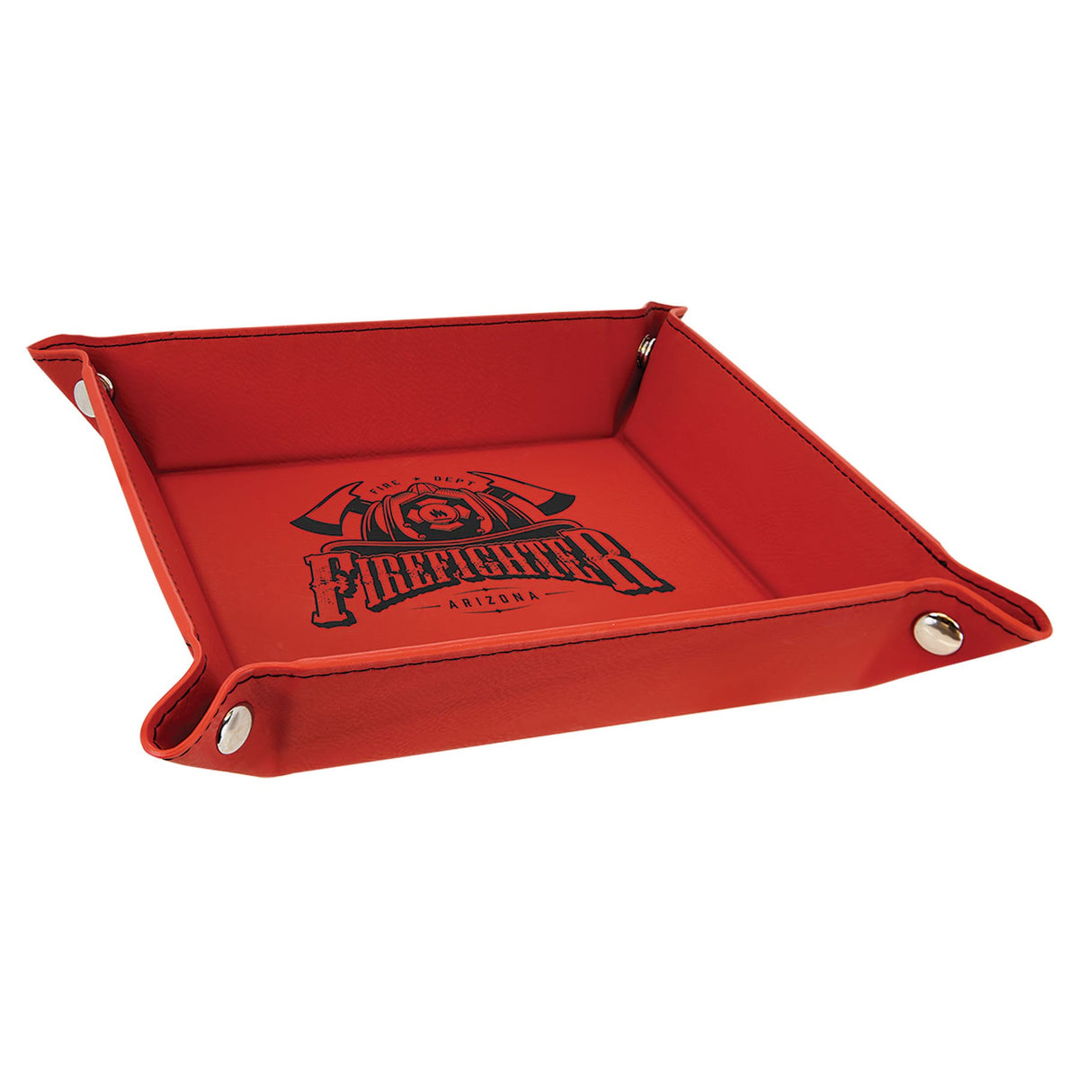 Engraved Leatherette Snap Up Tray - Red (Silver Snaps) / 6 x 6 in