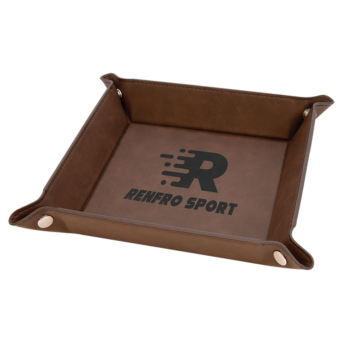Engraved Leatherette Snap Up Tray - Dark Brown (Silver Snaps) / 6 x 6 in