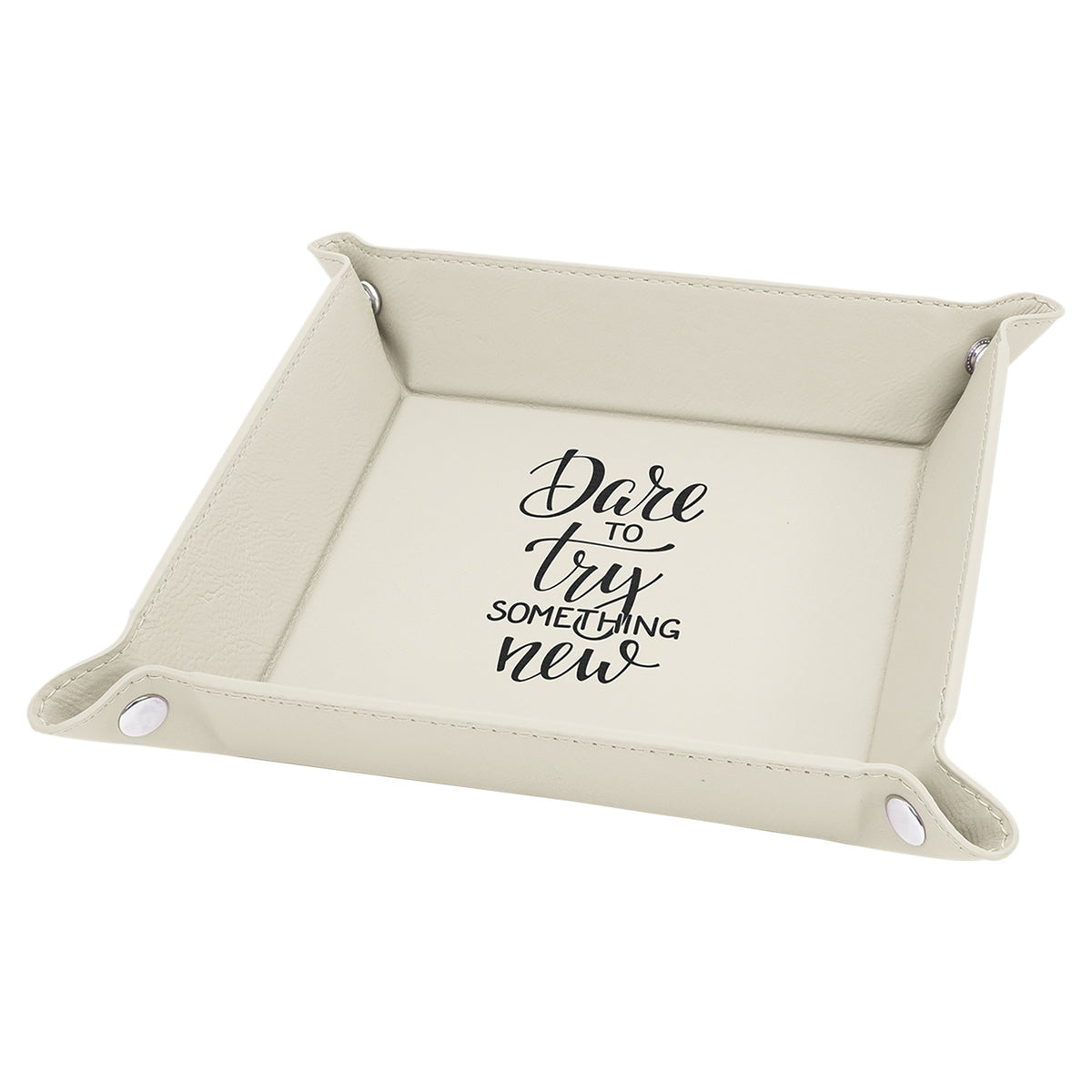 Engraved Leatherette Snap Up Tray - White (Silver Snaps) / 6 x 6 in