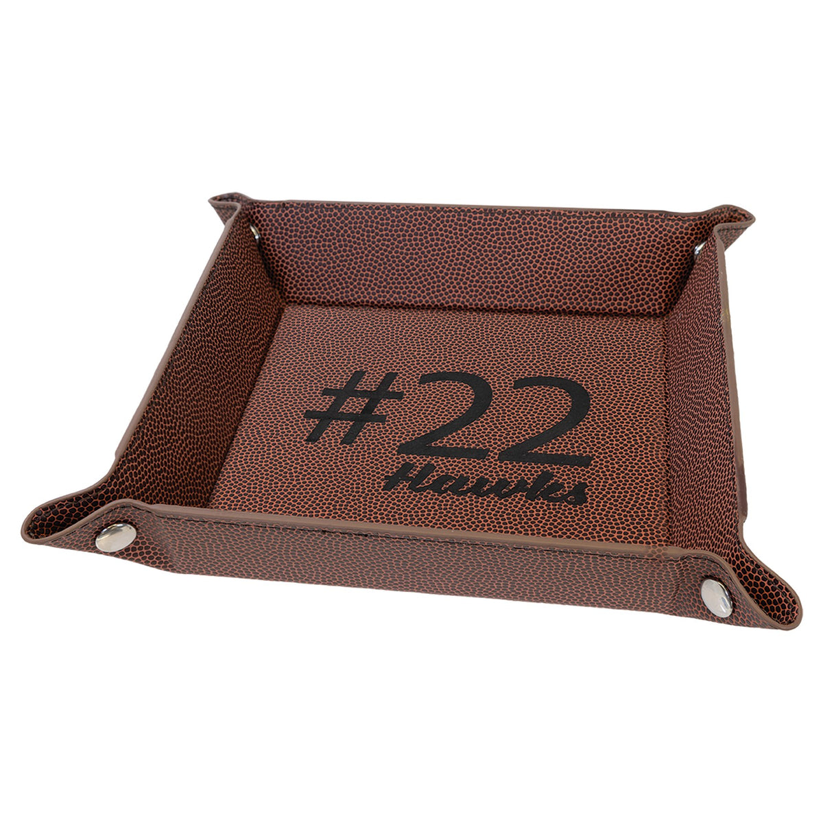Engraved Football Leatherette Snap Up Tray with Silver Snaps