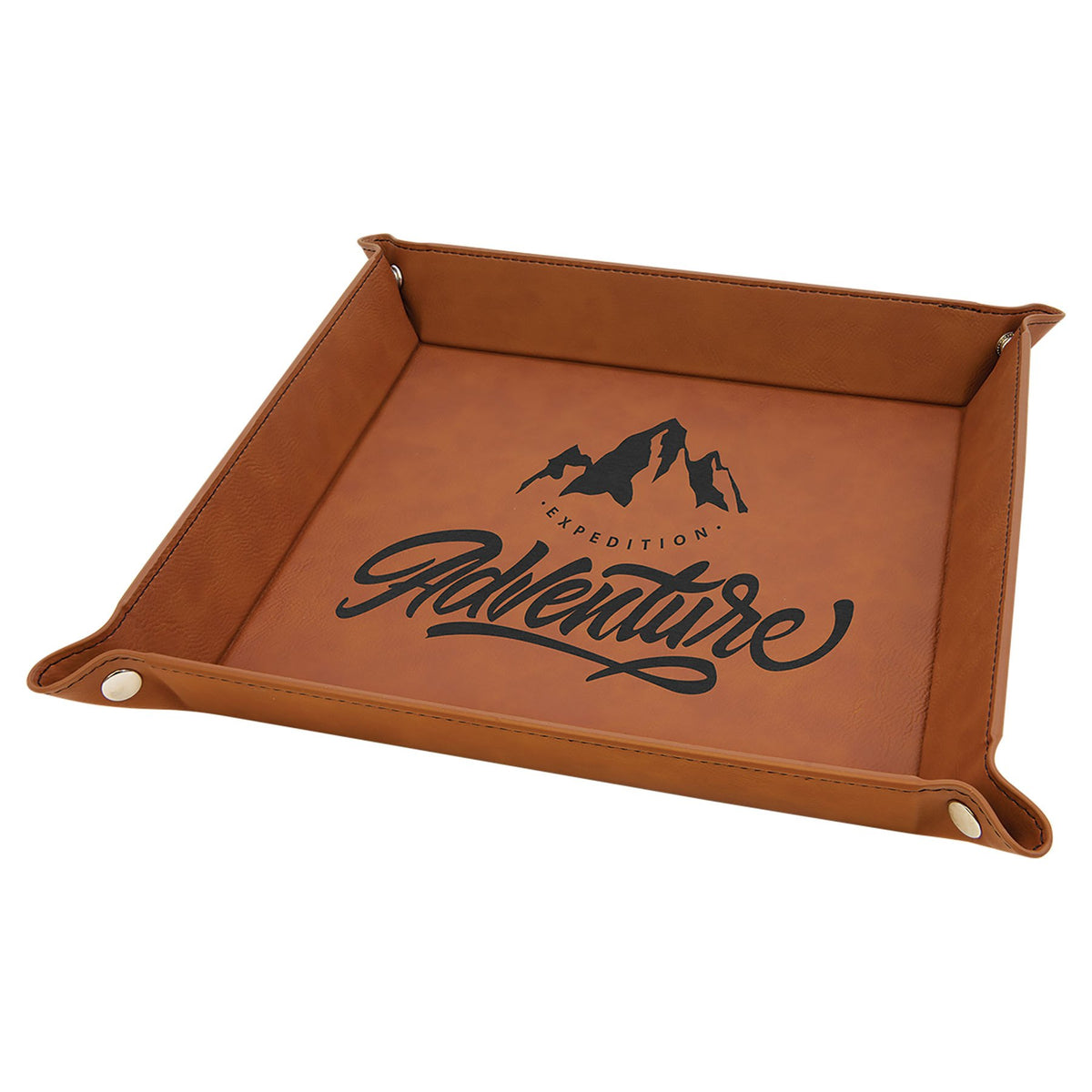 Engraved Leatherette Snap Up Tray - Rawhide (Silver Snaps) / 9 x 9 in
